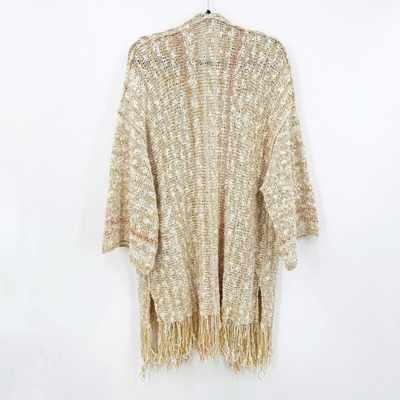 Free People Lucia Cardigan Sweater Size M/L Striped Multicolor Fringe Trim Open - Picture 4 of 9